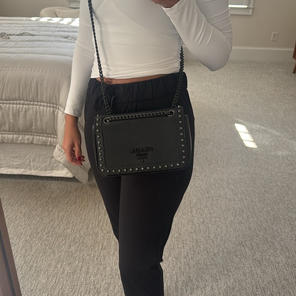 Authentic Prada Chain Flap Bag Studded Glace Calf Small Black - Picture 15 of 15